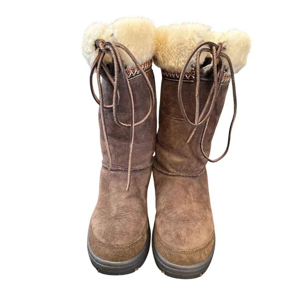 UGG Australia Sunburst Tall Boots Women‎ Size 7 Brown Sheepskin Suede S/N 5273